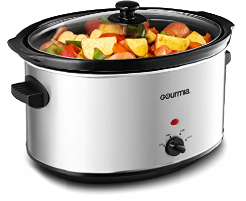 Gourmia PC850 - Olla de cocción lenta ovalada - Modo automático - Asas de tacto frío - 8,5 Qt - 380 W - Acero inoxidable