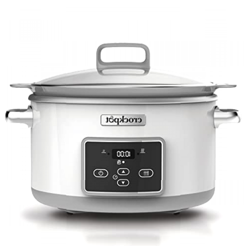 Crock-Pot Duraceramic | Olla de cocción lenta digital | Recipiente Compatible con Fuego e inducción | 5 L | Acero Inoxidable, Blanco [CSC026X]
