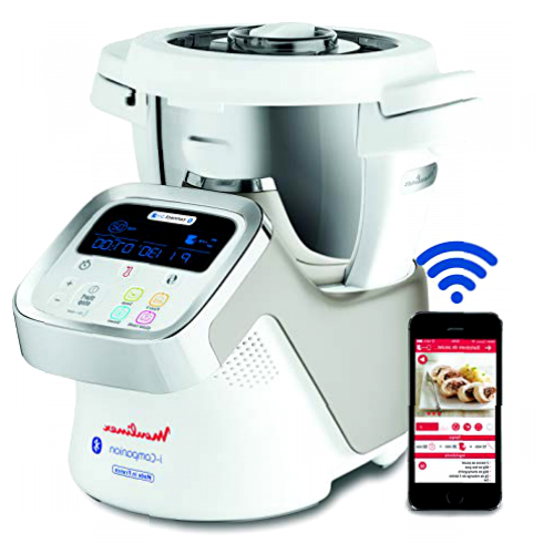 Moulinex i-Companion HF9001 - Robot de cocina Bluetooth 13 programas y 6 accesorios, capacidad 6 personas, incluye cuchilla picadora, batidor, mezclador, amasador, triturador y cesta de vapor