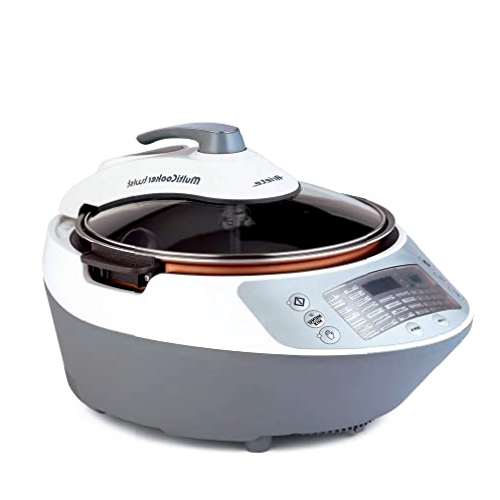 Ariete Olla a presión multifunción 2945 Multicooker Twist con cuchilla batidora, pantalla LCD, 30 programas predefinidos, recipiente de 5 l, libro de recetas (francés no garantizado), blanco/gris