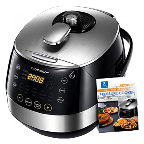 Aigostar Happy Chef 30IWY – Robot de cocina multifunción, cocina a presión: 7 aparatos en uno, 15 funciones, panel led, 900W, 5L, temporizador. Incluye libro de recetas. Libre de BPA. Diseño exclusivo
