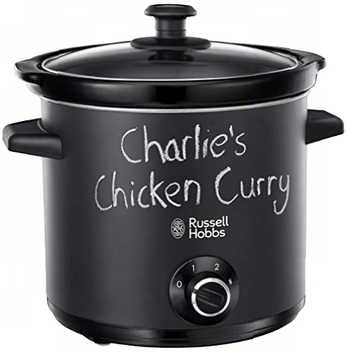 Russell Hobbs Olla de Cocción Lenta Chalkboard - Capacidad 3,5 L, 4 Raciones, 3 Temperaturas, Cazuela de Cerámica, Fácil Limpieza, Tapa Cristal, Cuerpo con Revestimiento de Pizarra, Negro - 24180-56