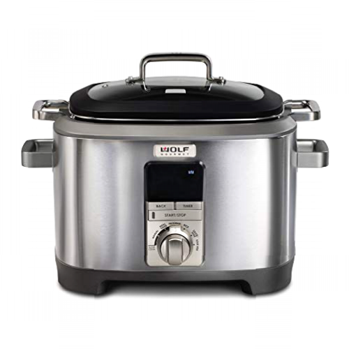 Wolf Gourmet WGSC120S - Olla de cocina multifunción, programable, con sonda de temperatura, olla de cocción lenta, arroz, salteado, Sear, Sous Vide, acero inoxidable con perilla gris