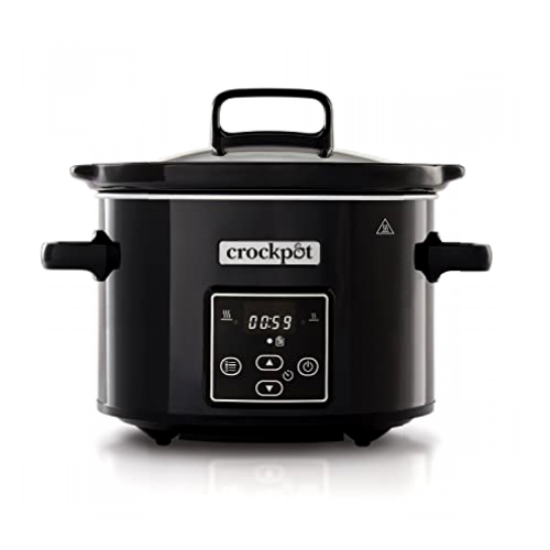 Crockpot olla de cocción lenta eléctrica, pantalla digital programable, 2,4 l (2 personas), función de calentado, color negro y cromado [CSC061X]