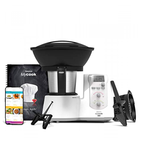 Taurus Mycook One - Robot de Cocina Inteligente Multifunción, 1600 W, 2 litros,App mycook con Miles de Recetas, 10 Velocidades, vaporera, recetario, Embellecedor Gris, Plástico|Acero Inoxidable