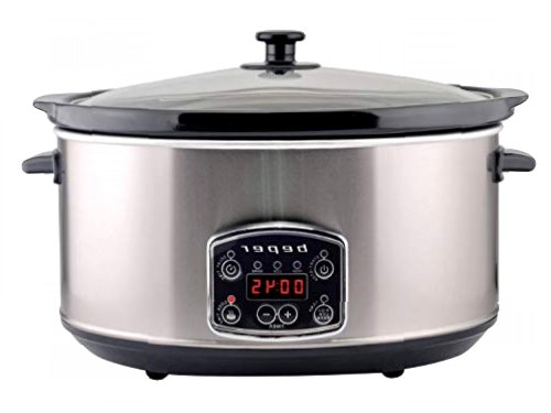 BEPER BC.510 Olla de cocción lenta en acero, Capacidad de 4,5 l, Pantalla digital, 3 Funciones de cocción, Función de Mantener Caliente, Temporizador y Arranque retardado