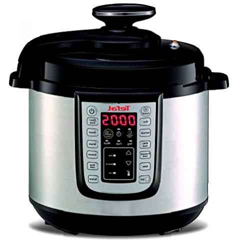 Tefal Fast&Delicious CY505E10 - Olla de acero inoxidable con 25 programas de cocción a presión rápida, tecnología de presión segura, 6 L, 6 personas, pantalla de control en inglés, color negro