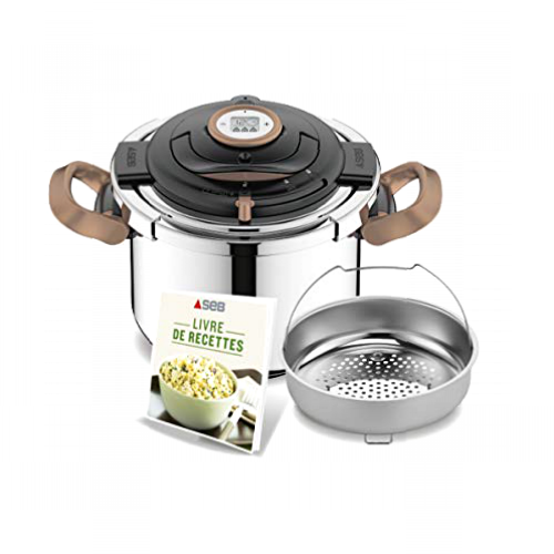 SEB Autocuiseur Clipso precisión Copper 8L, Olla a presión de Acero Inoxidable para Todo Tipo de Fuegos, incluida inducción, Asas Plegables P4411409, Negro y Cobre