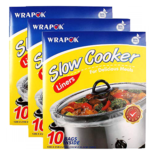 WRAPOK Bolsas de cocina lenta sin BPA para olla ovalada o redonda, tamaño grande 30 x 50 cm, se adapta a 3 a 8.5 cuartos – 3 unidades (30 bolsas en total)