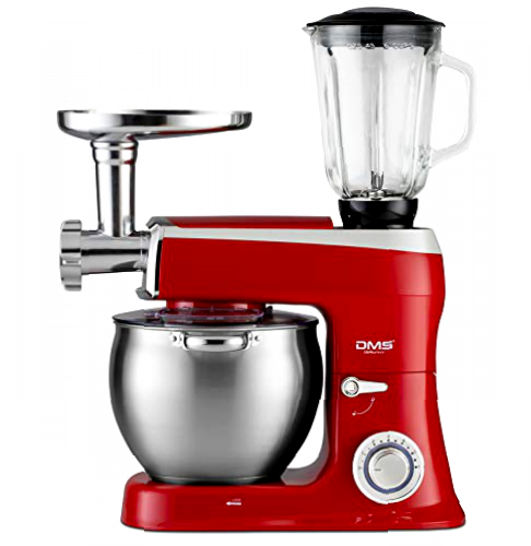 DMS Robot de cocina 3 en 1, amasadora de 9 litros, cuenco de acero inoxidable, protección contra salpicaduras, picadora de hielo, picadora de carne, amasadora, 2200 W, color negro KMFB-2200 (rojo)