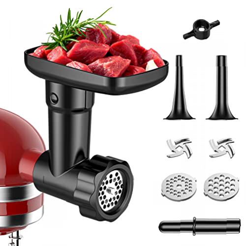 Accesorio para Picadora de Carne para KitchenAid Robots de Cocina, Máquina para Picar Carne con 2 Placas de Molienda, 2 Tubo de Relleno de Salchichas, COFUN Picadora Accesorio para KitchenAid (Negro)
