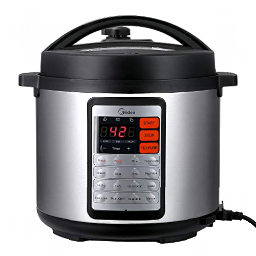 Midea Olla a presión de 5,5 L, 1000 W, 14 en 1, olla de cocción al vapor, olla de arroz, olla de vapor, olla de cocción lenta, etc. de acero inoxidable.