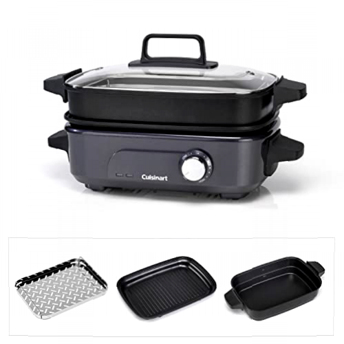 Cuisinart Cooking Olla multifunción 5 en 1 Cocina a la parrilla, a fuego lento y al vapor, también puedes hervir, saltear, guisar y asar, antiadherente, compacto y ligero, fácil de limpiar, GRMC3E
