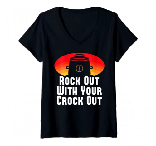 Mujer Crock Out Rock Out olla de cocción lenta divertida Camiseta Cuello V
