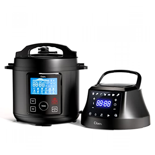 Olla programable y Freidora de aire Foodie Pot , Robot de cocina 2 en 1, olla programable + Air Fryer , 9 funciones en 1, Capacidad 6L, 1300W, 3 niveles de potencia, 2 tapas programables, 6 L. Cloen.