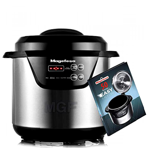 Magefesa® Easy Olla eléctrica programable de 6 Litros, acero inoxidable, 1000 W, incluye libro de cocinas con 50 recetas, recipiente extraíble anti adherente, apto para lavavajillas