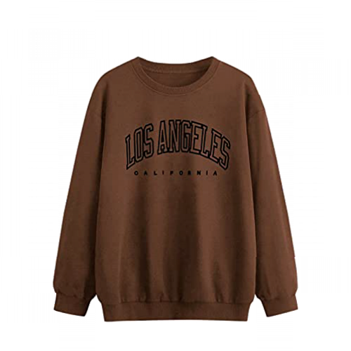 LTWOTEJNG Ollas para mujeres con letras casuales blusas sueltas con cordón con capucha, marrón, L