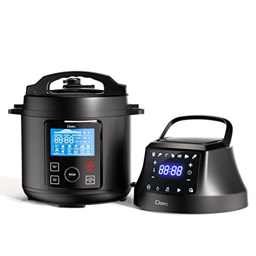 Olla programable y Freidora de aire Foodie Pot , Robot de cocina 2 en 1, olla programable + Air Fryer , 9 funciones en 1, Capacidad 6L, 1300W, 3 niveles de potencia, 2 tapas programables, 6 L. Cloen.