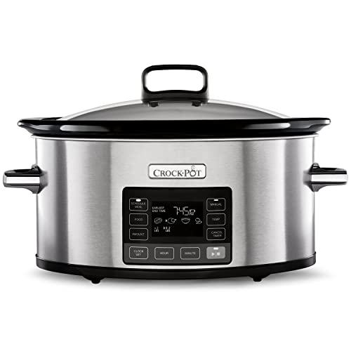 Crockpot olla de cocción lenta digital con tecnología TimeSelect| Pantalla digital y planificador de comidas programable|5,6l(más de 7 personas)|Función de mantenimiento del calor|Acero inoxidable