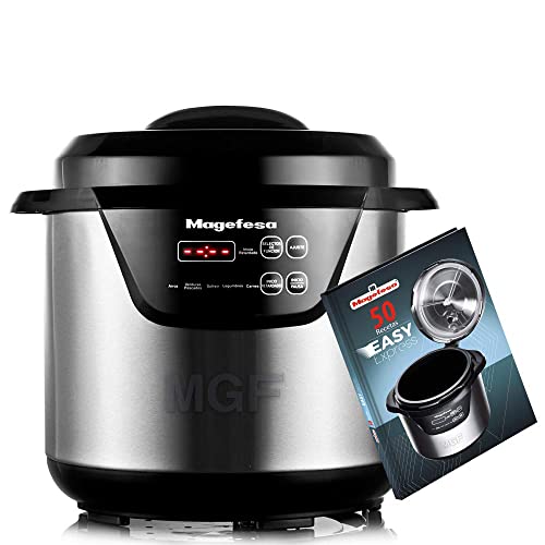 Magefesa® Easy Olla eléctrica programable de 6 Litros, acero inoxidable, 1000 W, incluye libro de cocinas con 50 recetas, recipiente extraíble anti adherente, apto para lavavajillas
