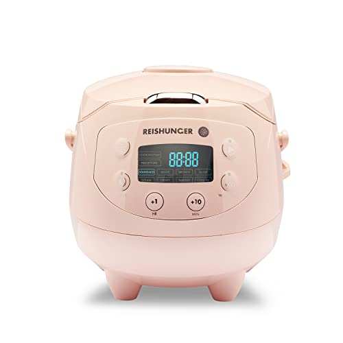 Reishunger Mini Olla Arrocera Eléctrica y Vaporera en Rosa hasta 3 Personas (0.6 l) – Hervidor de Arroz con 8 Programas – Con Pantalla LED y Función Automática de Mantenimiento del Calor