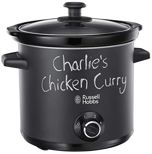 Russell Hobbs Olla de Cocción Lenta Chalkboard – Capacidad 3,5 L, 4 Raciones, 3 Temperaturas, Cazuela de Cerámica, Fácil Limpieza, Tapa Cristal, Cuerpo con Revestimiento de Pizarra, Negro – 24180-56