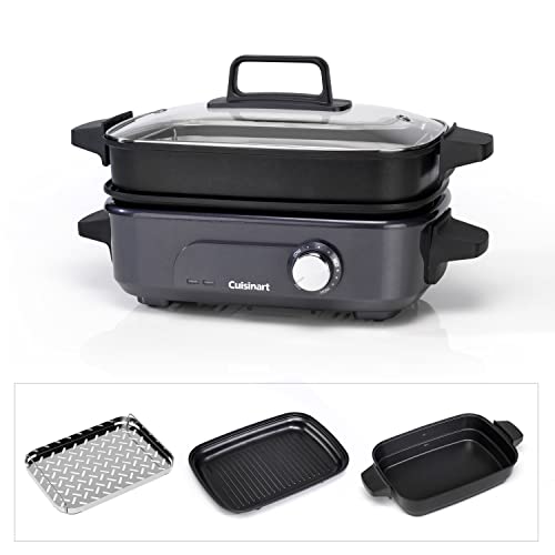 Cuisinart Cooking Olla multifunción 5 en 1 Cocina a la parrilla, a fuego lento y al vapor, también puedes hervir, saltear, guisar y asar, antiadherente, compacto y ligero, fácil de limpiar, GRMC3E