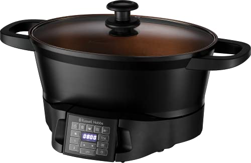 Russell Hobbs Good To Go Multi Cooker – Capacidad 6,5L, 8 Funciones, Tecnología para Cocinar, Servir y Limpiar, Programación Digital, Temporizador, Acero Inoxidable, Tapa Vidrio, Negro – 28270-56