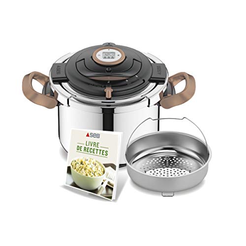 SEB Autocuiseur Clipso precisión Copper 8L, Olla a presión de Acero Inoxidable para Todo Tipo de Fuegos, incluida inducción, Asas Plegables P4411409, Negro y Cobre