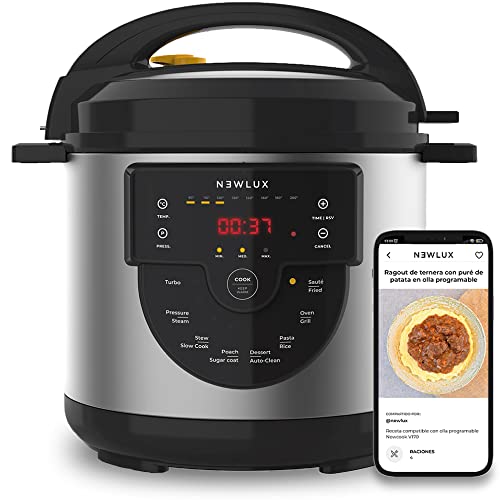 NEWLUX – Olla Programable 6L Chef Pot V170, Olla a Presión Multifunción Eléctrica con Voz, 15 Funciones, 1000W, Programable 24h, 4 Niveles de Presión, Cubeta 100% Antiadherente | Accesorio para Freír