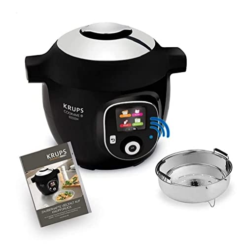 Krups CZ7158 Cook4Me+ Connect – Robot de cocina (1.600 W, olla a presión eléctrica, incluye aplicación gratuita, control Bluetooth, 4 litros de capacidad), color negro y gris