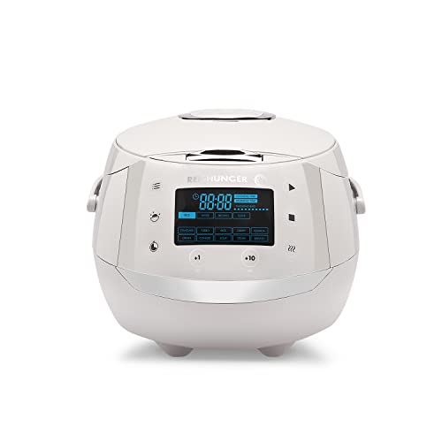 Reishunger Olla Arrocera Eléctrica y Vaporera Gris hasta 8 Personas (1.5 l) – Hervidor de Arroz con 12 Programas – Con Pantalla LED y Función Automática de Mantenimiento del Calor