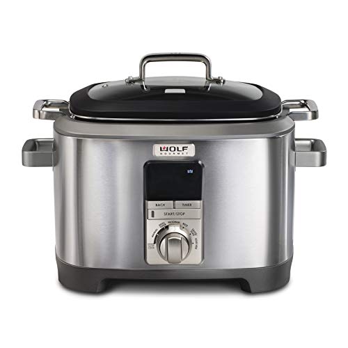 Wolf Gourmet WGSC120S – Olla de cocina multifunción, programable, con sonda de temperatura, olla de cocción lenta, arroz, salteado, Sear, Sous Vide, acero inoxidable con perilla gris