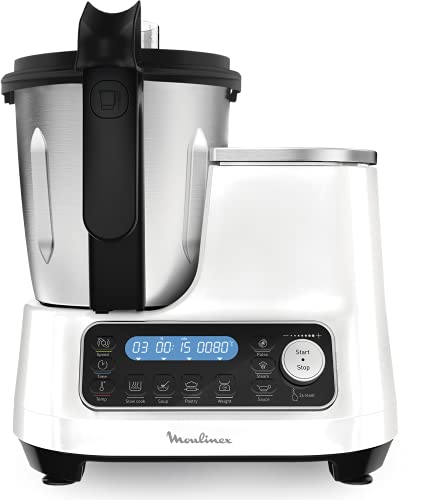 Moulinex ClickChef HF4SPRBL – Robot de cocina multifunción 1400W, 3.6 l, recetario en Castellano, 5 programas Auto, temperatura de 30 a 120 ºC, 12 velocidades , 32 funciones, báscula, vaporera, blanco